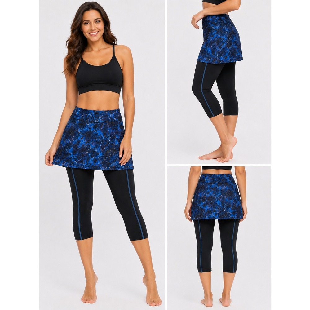 ANIVIVO Women's XL Swim Skort Skapri Modest Swim Bottom Attached Capri Leggings"